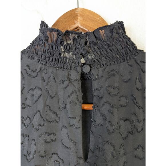 Vince Camuto Blouse Womens Small Black Leopard Print Mock Neck Witchy Feminine - Picture 5 of 9